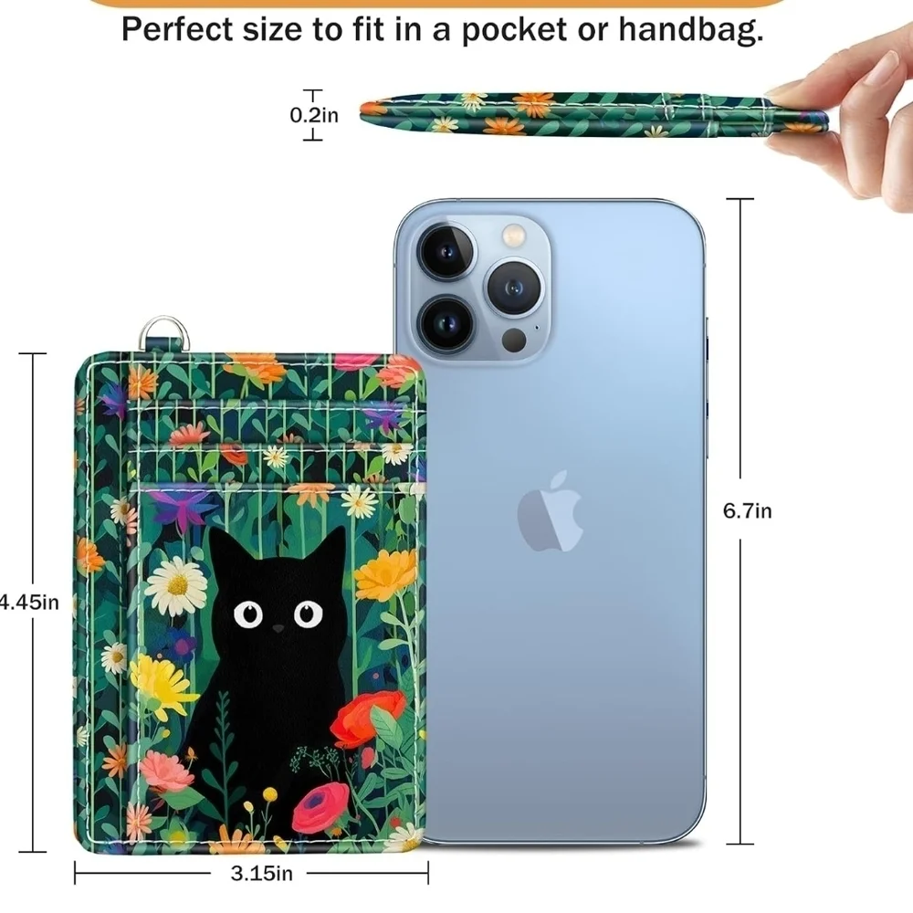 Floral Cat Card Holder with ID Window